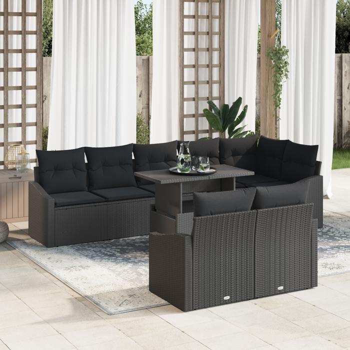 VidaXL Ensemble de canapé de jardin 9 pièces avec coussins Noir Poly Rotin 3349029
