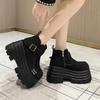 10CM Nya Vinter Kvinnor Varma Snöstövlar Utomhus Plysch Ankelstövlar Halkfria Grova Lädersneakers Slip-On Korta Pälsstövlar Kvinna