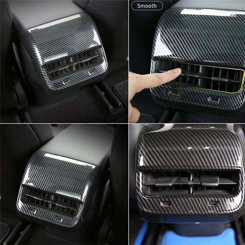 Authentic For Tesla Model 3 Model Y 2017- Interior Car Rear Air Condition Vent Outlet Cover Trim, Carbon Fiber Pattern