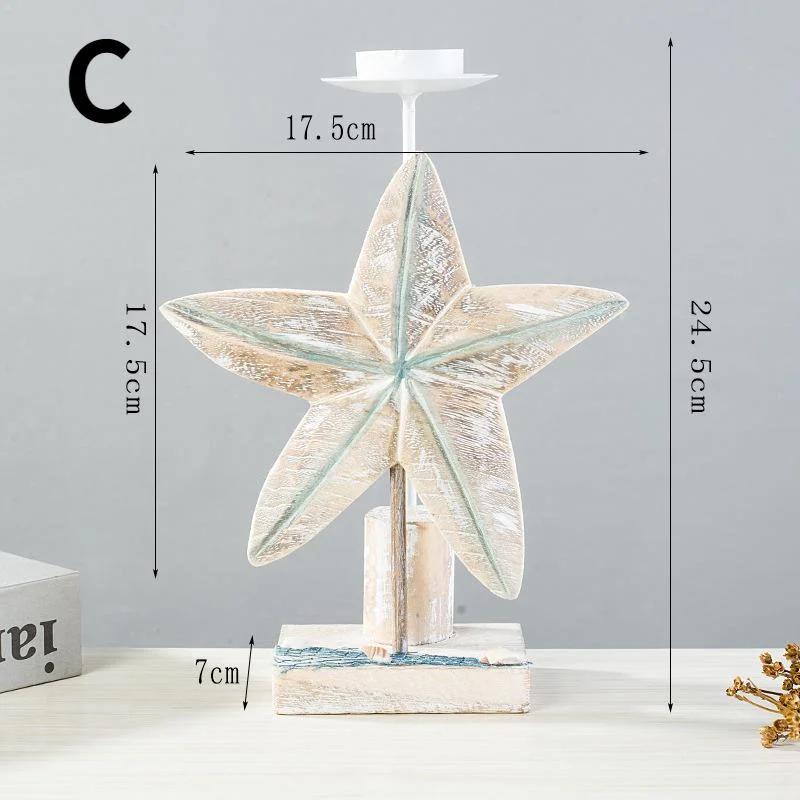 Mediterranean Style Fish-shaped Candlestick Handicraft Gifts Wooden Starfish Candlestick Display Rack Home Desktop Decoration