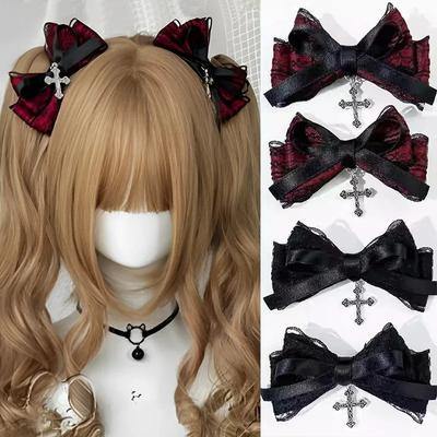 1/2pcs Dark Sweet Cool Lace Cross Bow Hair Clips for Women Fashionable and Personalized Gothic Lolita Hair Accessories