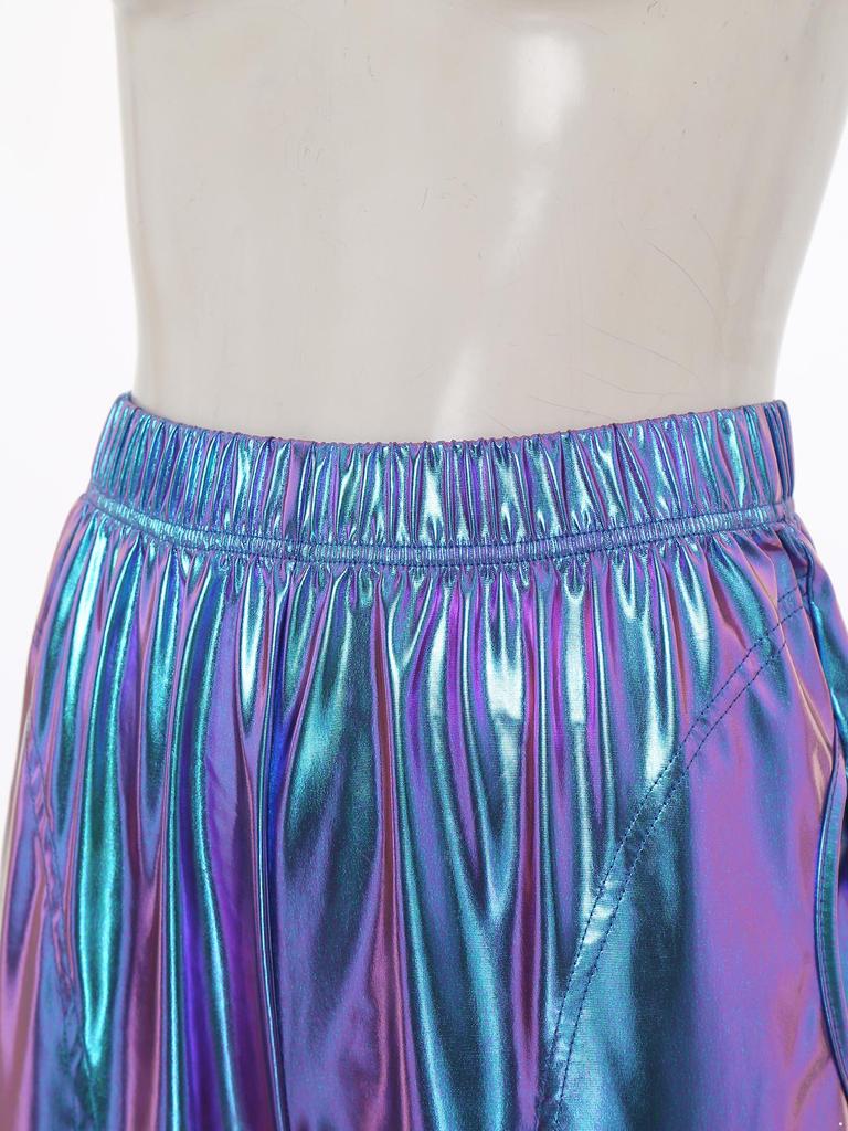 Damen Metallic Tanzhose Hoher Bund Elastischer Bund Lockerer Schnitt Sporthose Glänzender Schimmer Moderne Hose