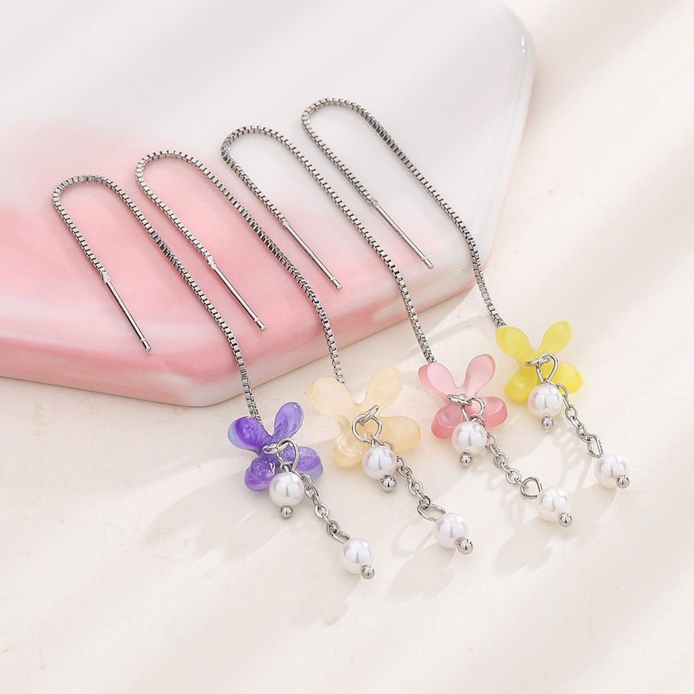 Flower Pearl Fringed Ear Line Removable Pink And White Small Flower Ear Chain Female Korean Version Internet Celebrity Dopamine Series Earrings