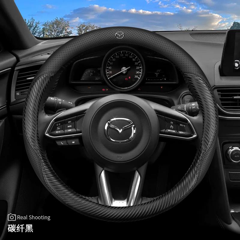 NEW For Mazda 2 3 5 6 CX-4 CX-5CX-7CX-8CX-30CX-50 MX5 Miata RX-7 RX-8 Axela Atenza Car Carbon Fiber Leather Steering Wheel Cover