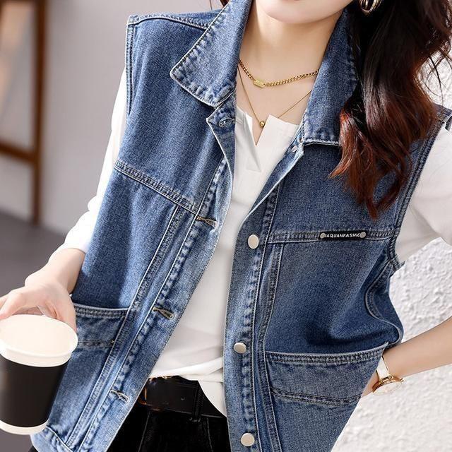 

Весна и осень Свободная повседневная рабочая одежда Джинсовый жилет с большим карманом S синий