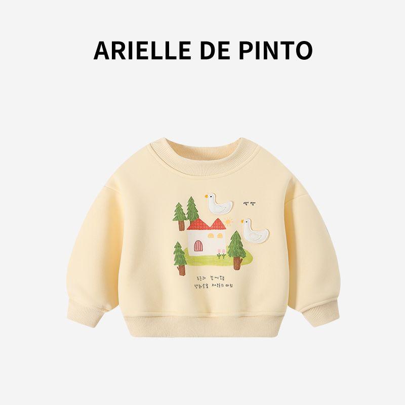 French Arielle De Pinto Girls' Fleece Sweatshirt Autumn and Winter New Baby Top Kidsren's Long-Sleeved T-Shirt