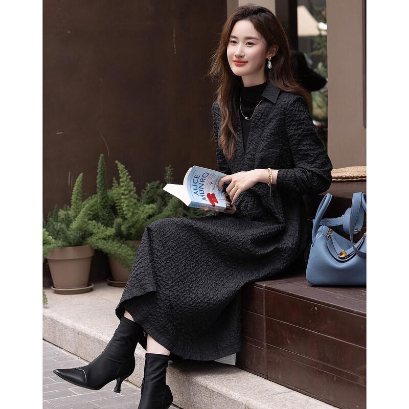 

Demana Women s Winter Retro Double Collar Knitted A-Line Dress M