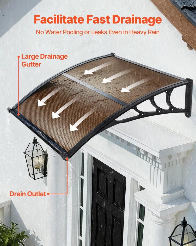 Awnings for Door Entrance, 38 X 40 In, Exterior Front Door Window Awnings with Drainage & ABS Bracket, Rain Snow Sun Protection, Overhang