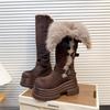 Korean version of Northeast lapel big fluffy shoes two wear thick soles thin small 9cm long knight boots snow cotton boots
