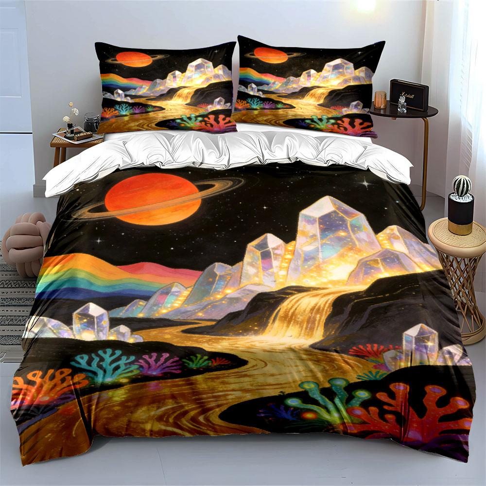 Saturn, crystals, rainbow, corals. Bedding sets Duvet cover sets Duvet covers Pillowcases(1 * Duvet Cover 2 * Pillowcases without duvet insert)