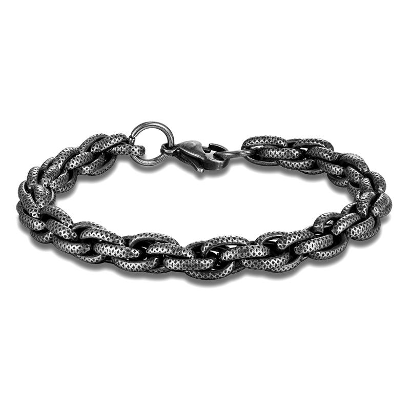 Vintage Oxidized Black Link Chain Bracelets For Men Motocycle Cuban Chain Stainless Steel Punk Rock Biker Jewelry Gifts