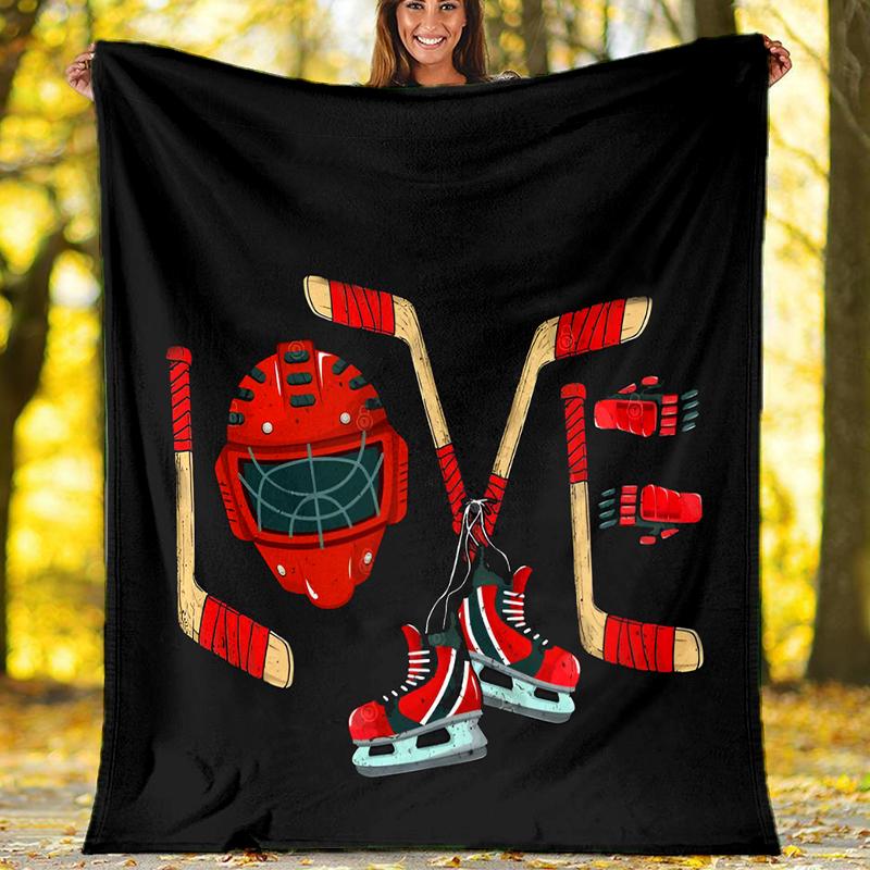 Ice Hockey Theme Printed Blanket - Perfect for Couch, Bed, Travel & Outdoor Use | Machine Washable, Cozy & Durable.