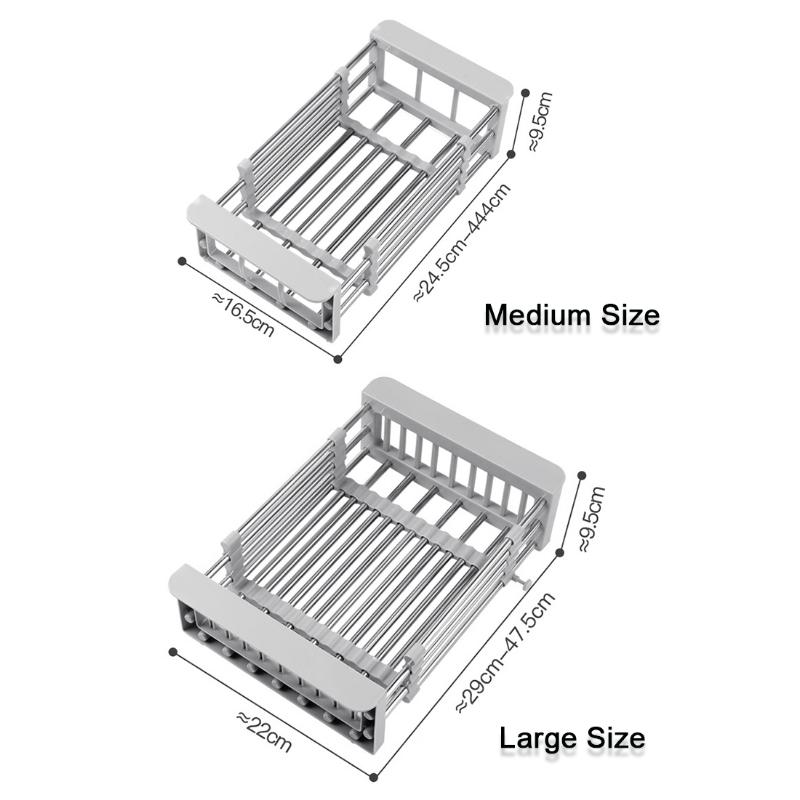 Adjustable Stainless Steel Dish Drainer, Drain Rack Fruit and Vegetable Washing Drainer, Tableware Drain Basket, Kitchen Storage