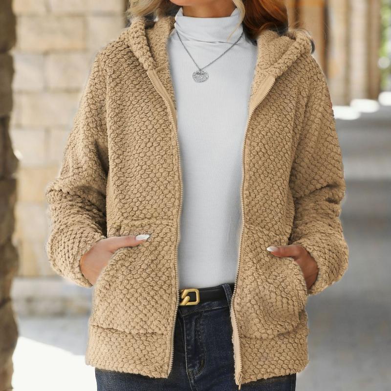 2025 New Style, Women's Wear, Autumn/Winter Loose Coat, Pocket Design, Hoodie, Zipper Cardigan, Women's Plush Coat
