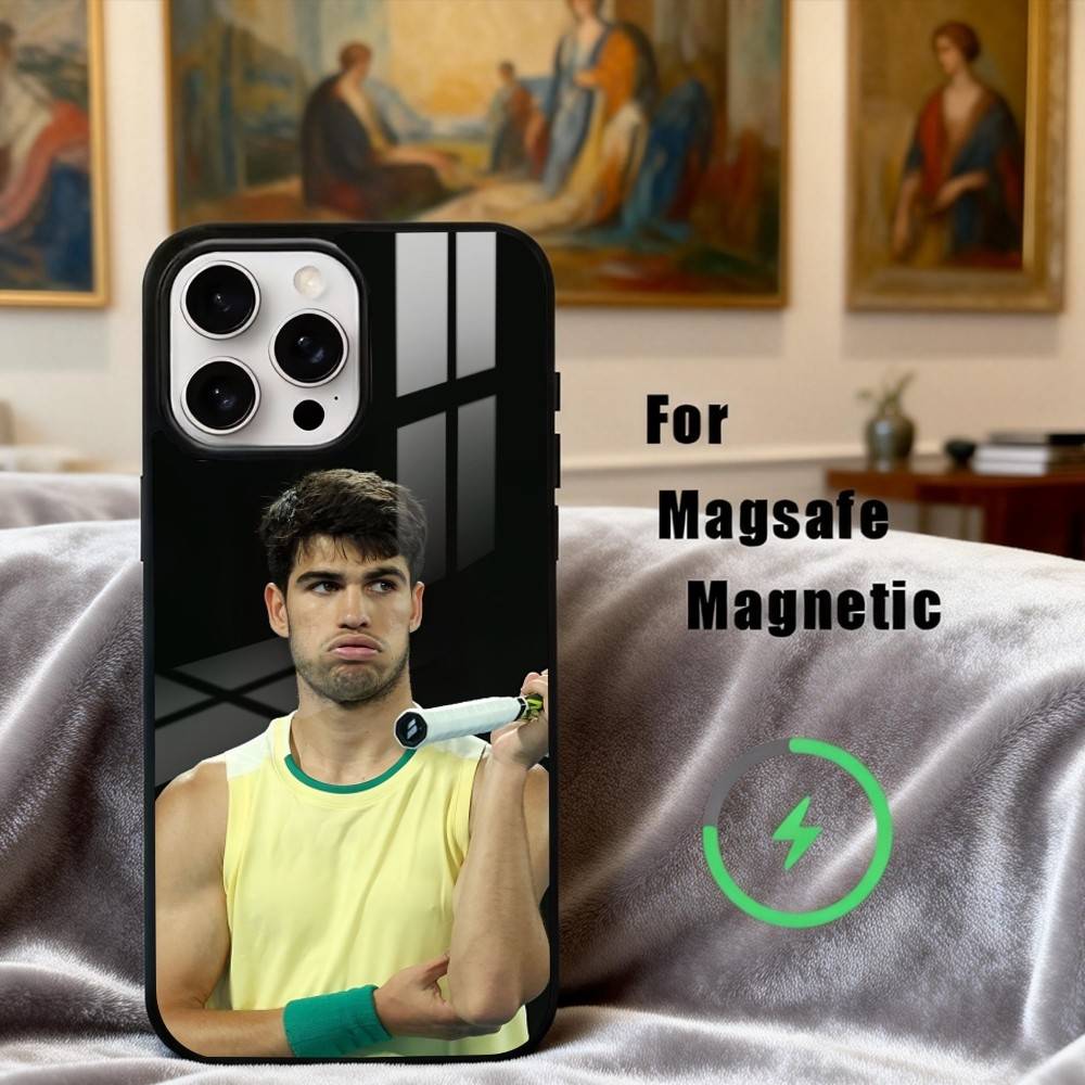Custodia per telefono del campione di tennis C-Carlos A-Alcaraz Per iPhone17,16,15,14,13,12,11 Plus,Pro Max Magnetica Per Ricarica Wireless Magsafe