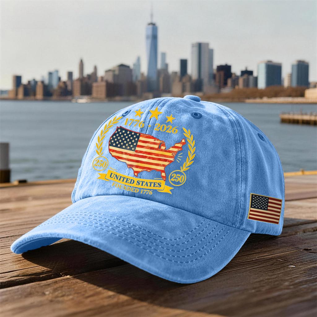 Unisex USA 250th Anniversary Printed Distressed Washed Baseball Cap | Patriotic Vintage Hat For Celebrations