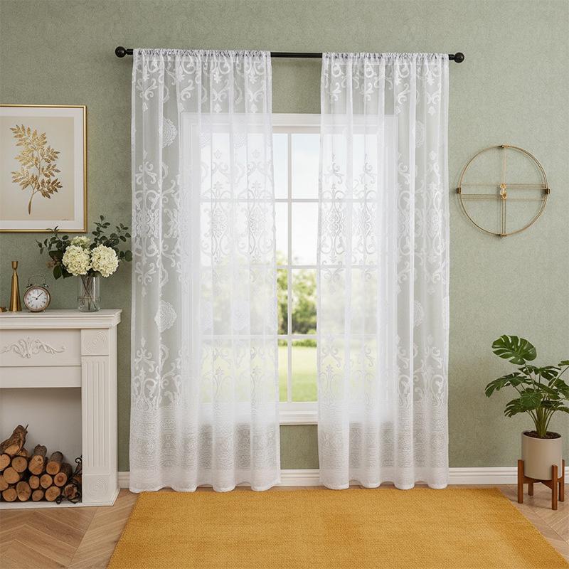 Sheer Lace Curtains for Bedroom Ivory Elegant Grommet Curtains Scalloped Edges Floral Kitchen Window Curtains  Panels Drape Soft