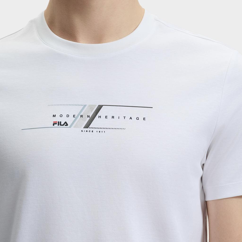 Fila Modern Heritage Casual Breathable Short Sleeve T-Shirt Men Tops Standard-White F11M431103FWT