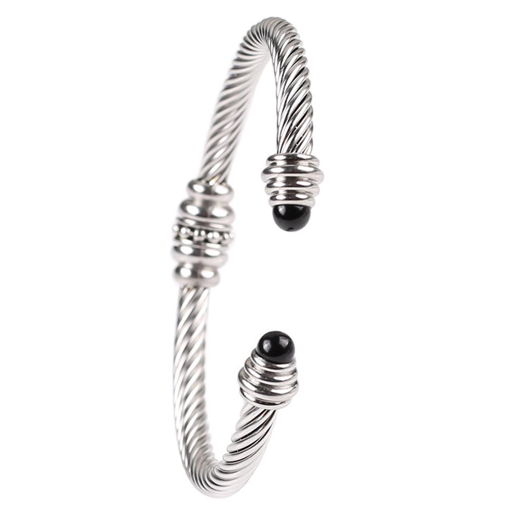 18K Gold Non-Fading Zircon Inlaid Titanium Steel Twist Open Bracelet