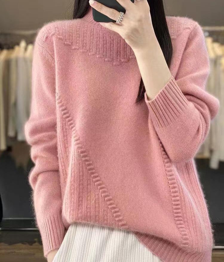 Women's Winter Thickened Sweater Half High Collar Long Sleeve Loose Coat Pullover Women's Knitted Top