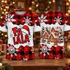 Men's Christmas Graphic T Shirt, Funny Fa La La Santa Snowflake Plaid Print Short Sleeve Tee, Holiday Party Gift Top