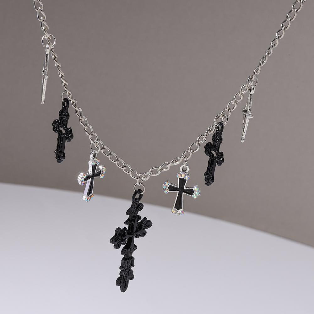Cool Cross Pendant Necklace for Women Men Metal Punk Choker Necklaces Chain Hip Hop Jewelry Gifts