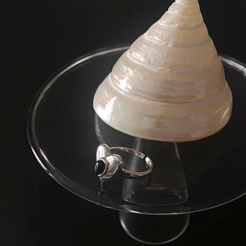 Chic Korean Heart Shaped Black Agate Ring For Women Stylish Minimalist Accessory