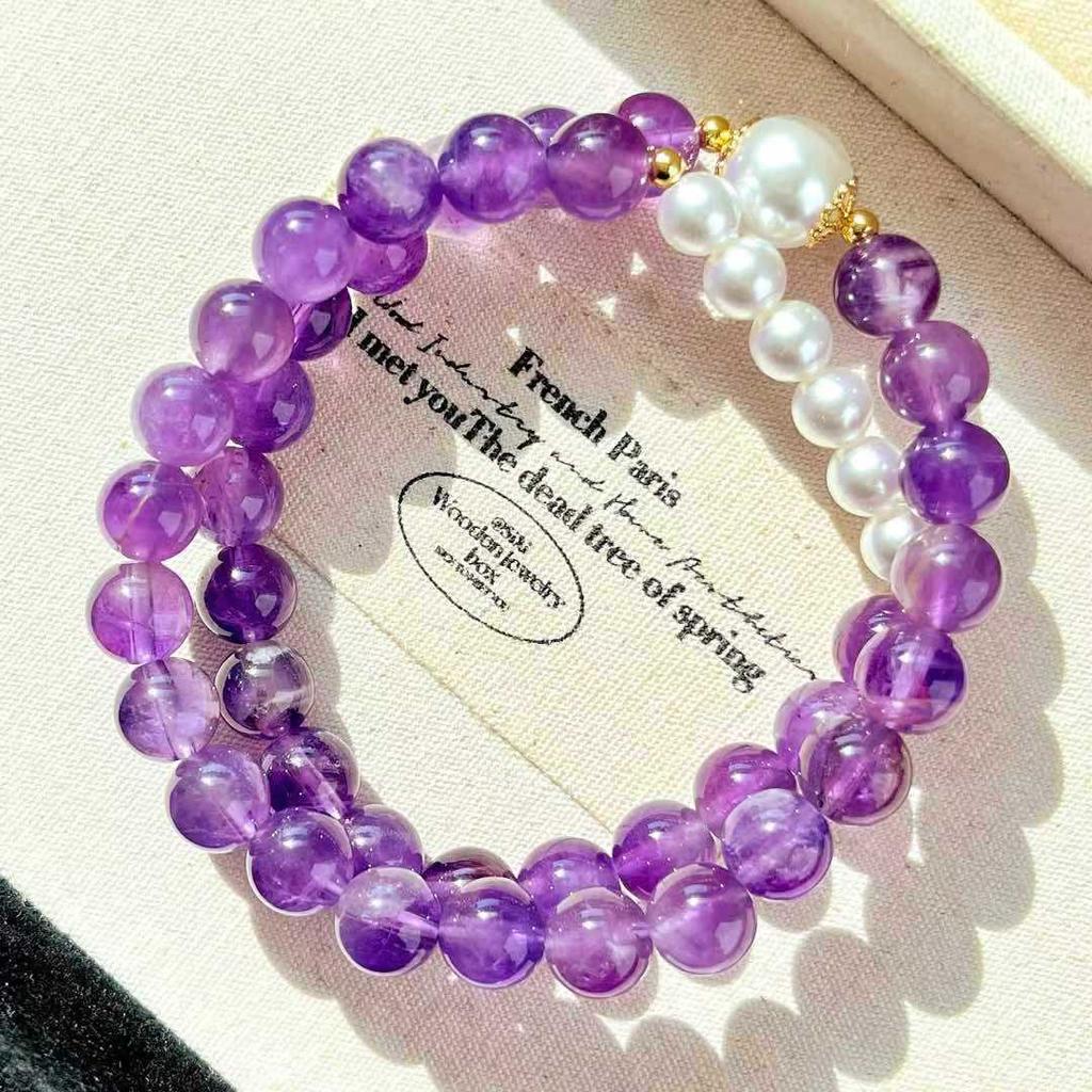 8Mm Retro High Quality Natural Amethyst Artificial Crystal Pearl Multi-Circle Bracelet Bracelet.