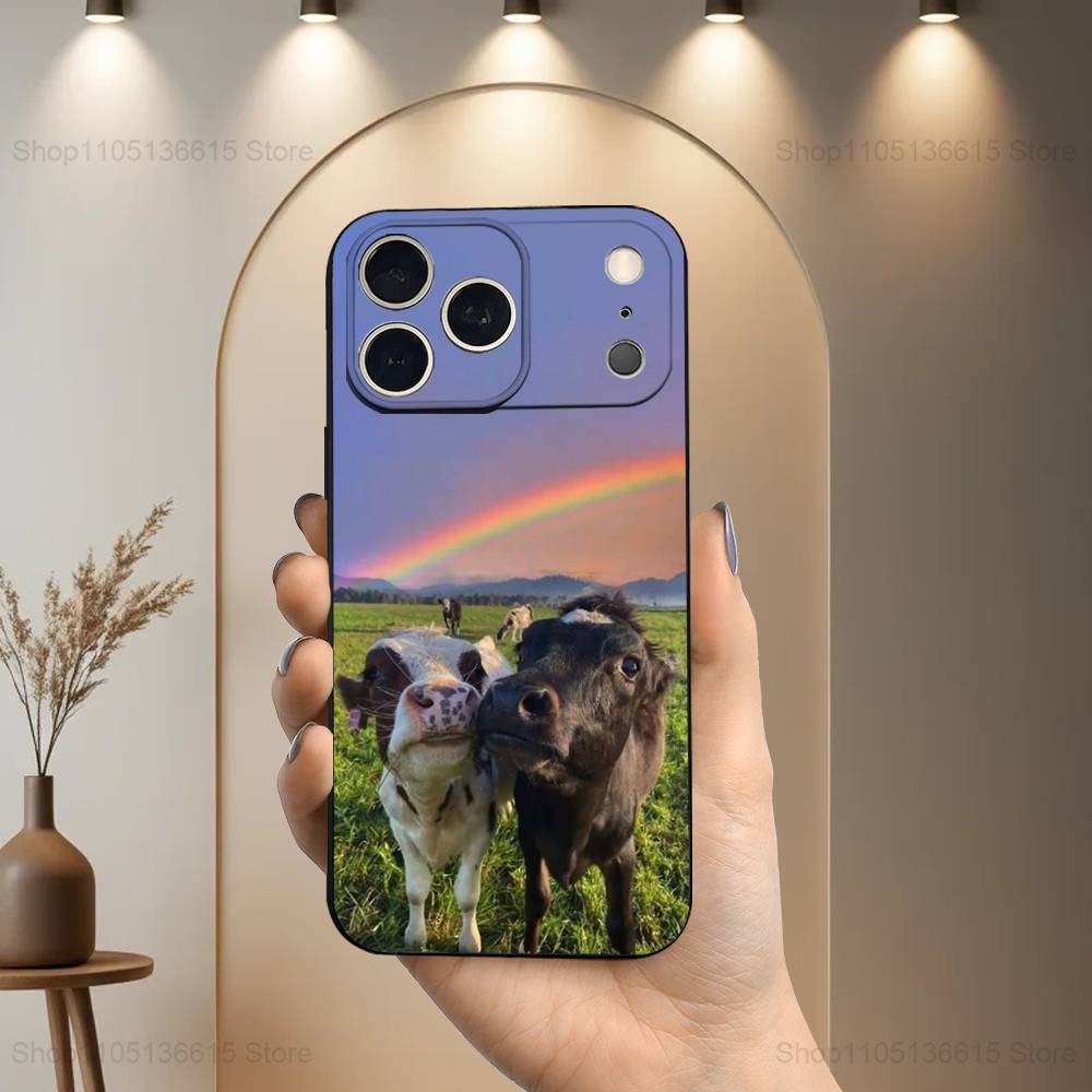 

Animal Cute Dairy Cow For iPhone 8,7,11,12,15,14,13,16,17,Plus,Pro Max,XS,X,XR,SE,Mini,Soft Silicone Black Case iphone16e