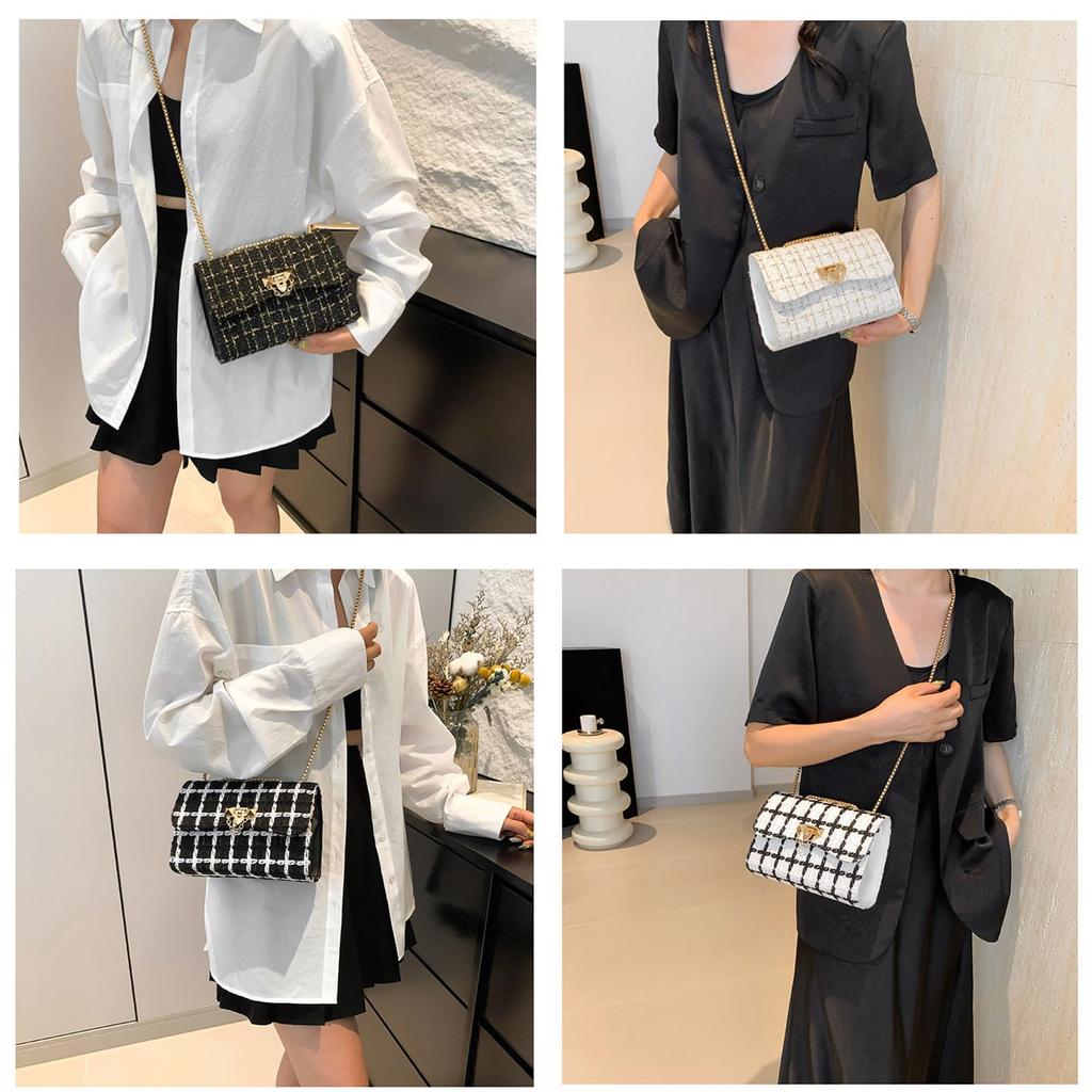 Mini Shoulder Bag Tweed Gold Chain Crossbody Casual Adult Compact Stylish Bag Party 4 Colors Bag Bag Sub Bag Look Small Small Travel White Black Color