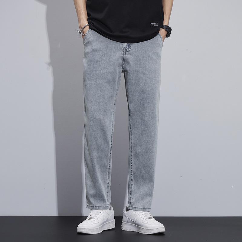 Nine-point Denim Tencel Soft Lyocell Jeans For Men Summer Thin Straight-leg Loose Light-colored Casual Nine-point Pants