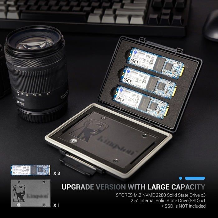 SSD Storage Case - Jjc - Compact and Portable - Waterproof - Shockproof - 3 NVMe Drives