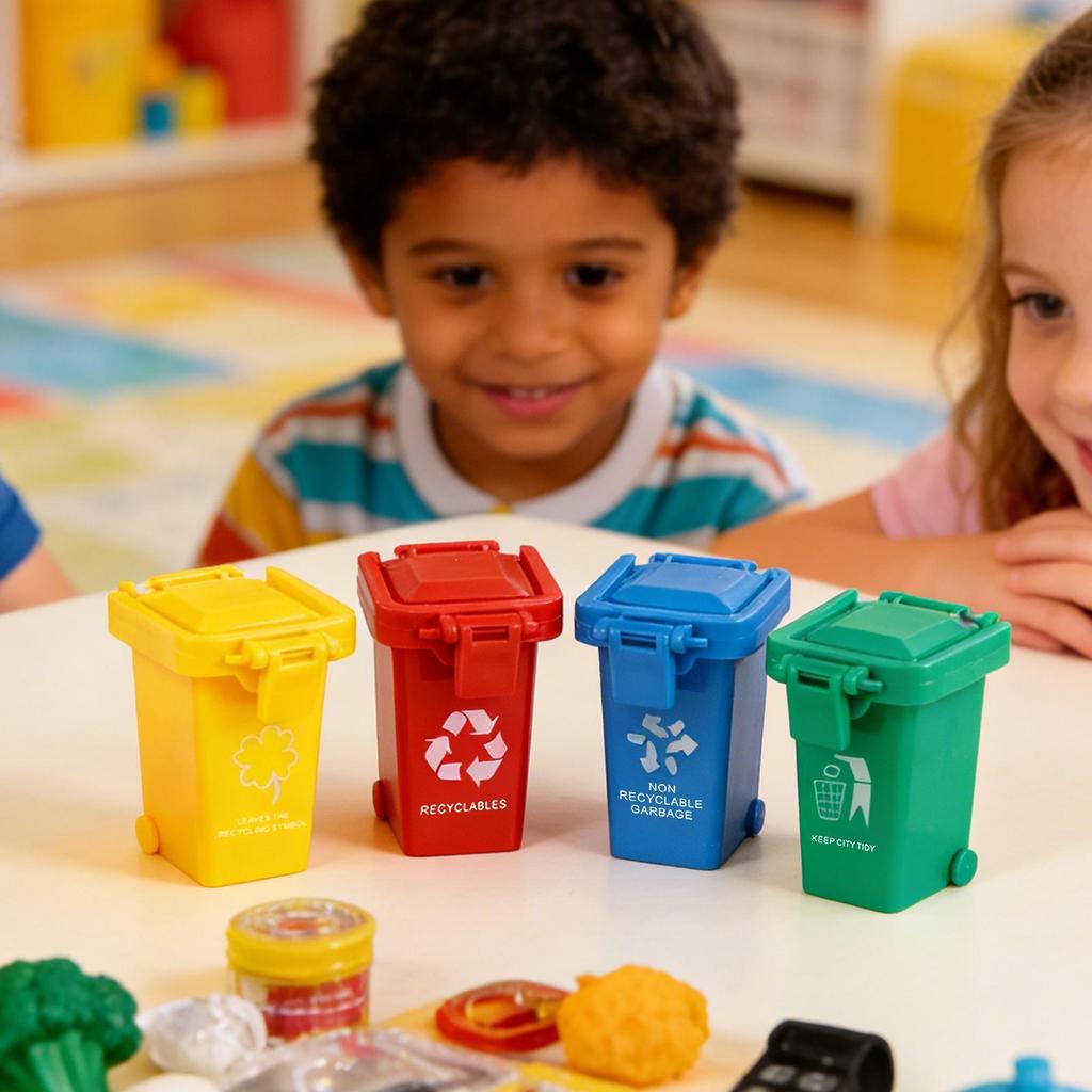 Trash Can Toy 4Pcs Mini Desk Garbage Sorting Recycling Bin Tiny Wastebasket for Kids Toddler Early education toys Birthday Gifts