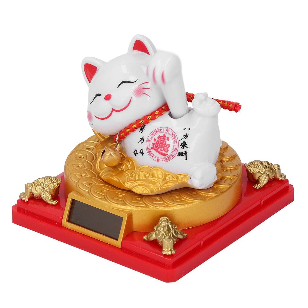 Lying Waving Fortune Cat Solar Powered Wealth Welcoming Lucky Cat Decoration for Home Car Dashboard Ornament