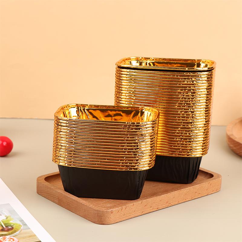 50Pcs Rectangular Aluminum Foil Tin Paper Cup Baking Cup Dessert Box Cake Box
