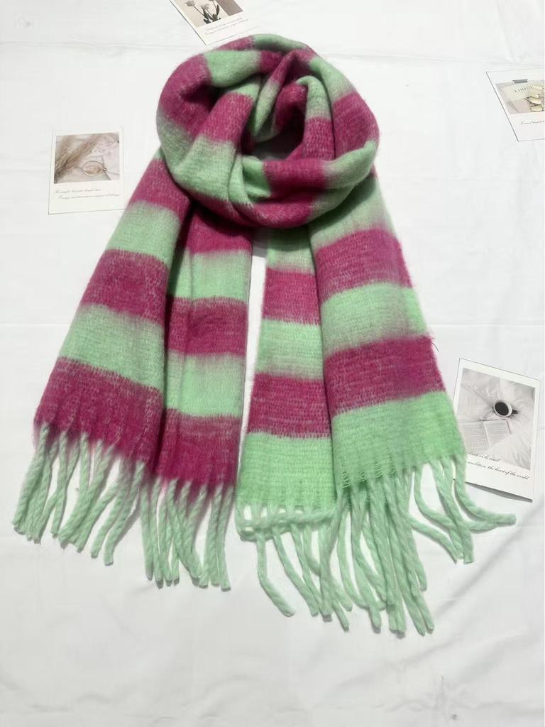 Damen Winter Farbblock Gestreifter Quasten Schal - Warm, Vielseitig, High-End Mode Halswärmer Schal.