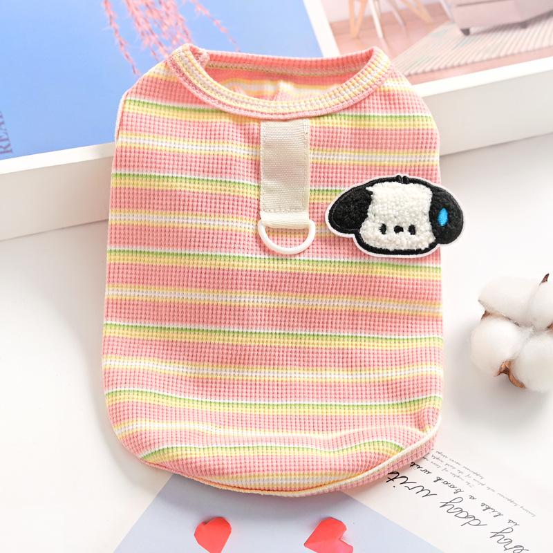 

Pet Clothing Cat Vest Striped Teddy Puppy Dog Clothing with Leather Ring Spring Summer S розовый