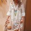 Women's Boho Floral Mini Dress Fall Long Sleeve V Neck Flowy Wedding Guest Dress Casual Beach Vacation Outfits