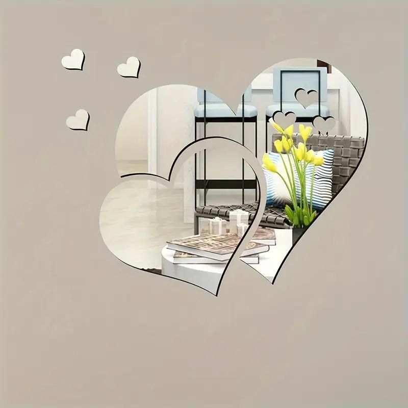 5-Piece Heart-Shaped Acrylic Mirror Wall Stickers - Self-Adhesive Decorative Decals for Bedroom, Living Room, or TV Background Wall.