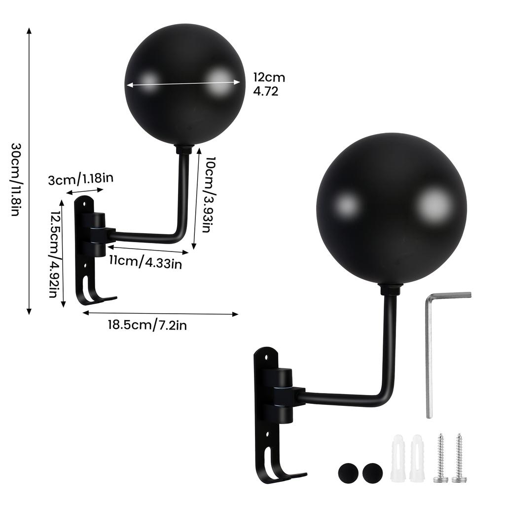2PCS Single/Dual-Ball Motorcycle Helmet Holder Wall Mount Bike Helmet Rack 180°Rotation Helmet Hanger Steel with Hook Metal Rack