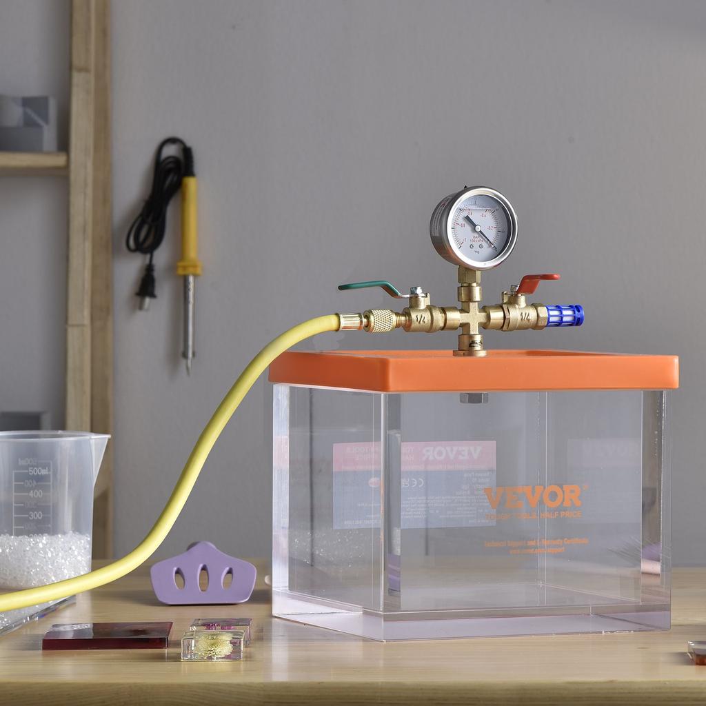 VEVOR 7.6L Vacuum Chamber, Upgraded Multipurpose Acrylic Vacuum Degassing Chamber, Transparent Vacuum Chamber, for Resin Degassing