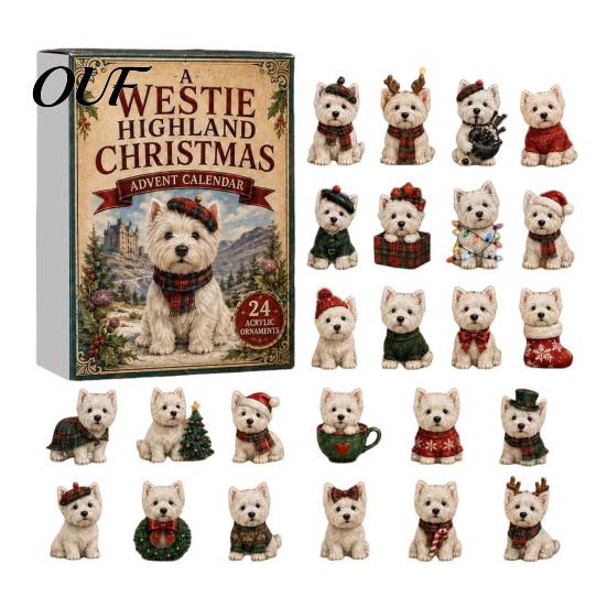 Holiday Decoration Accessories 24 Days Cute Dog Advent Calendar 2026, 2D Acrylic Puppy Ornaments Christmas Tree Hanging Countdown Calendar,