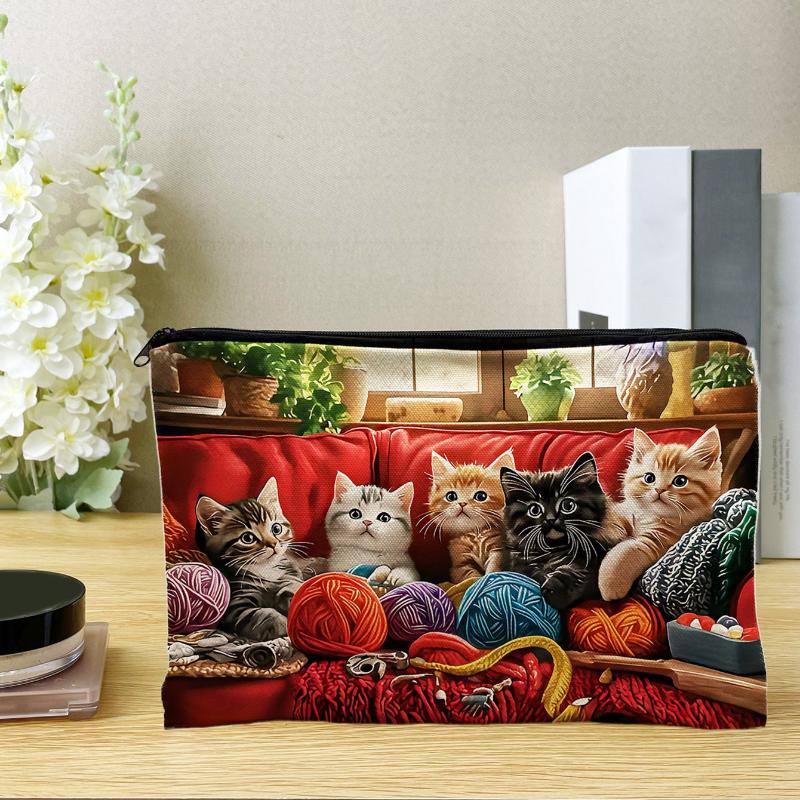 Cute Cat Makeup Bag Washable Reusable Zipper Pouch for Women Office Daily Cosmetic Jewelry Storage