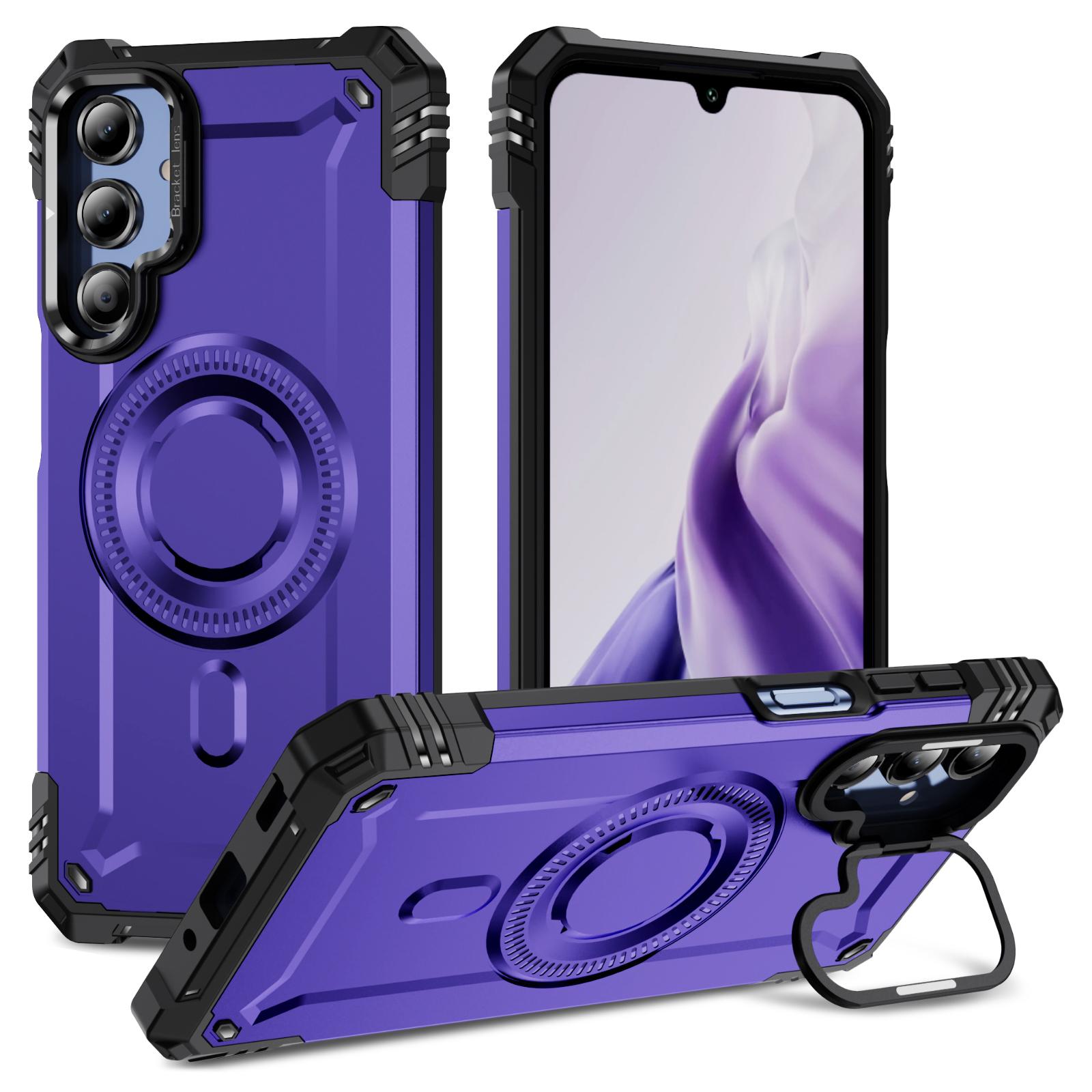 

For Samsung Galaxy A26 5G Magnetic Case Lens Kickstand PC+TPU Shockproof Phone Cover Purple