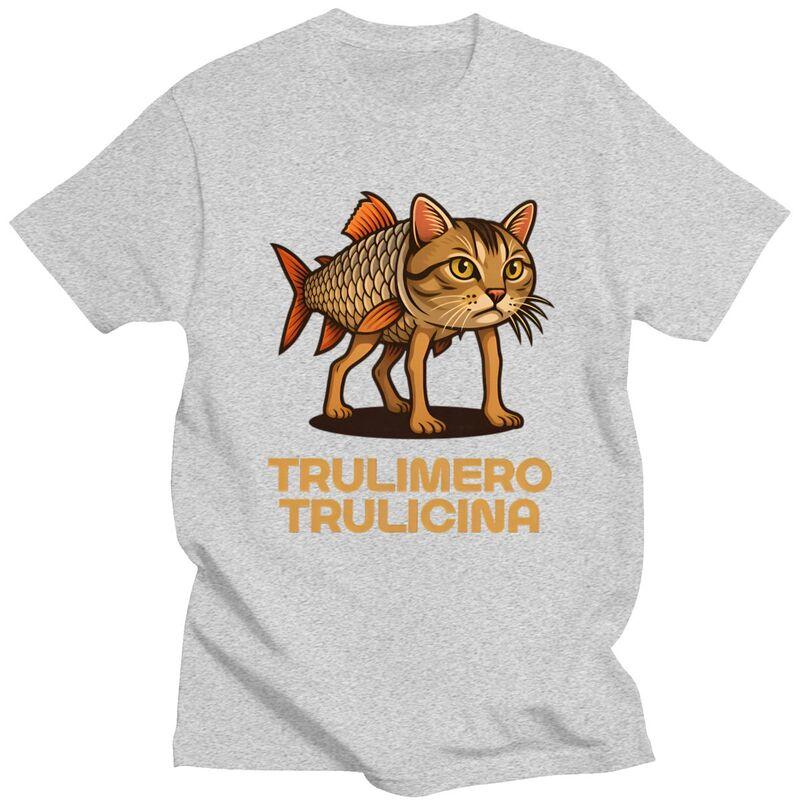 Italian Brainrot Fish Cat Meme TShirt 100 Cotton Tee Tops Streetwear Round Neck Tshirts Casual Short Sleeve For Men Birthday