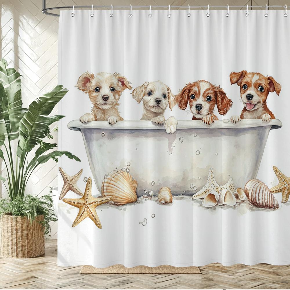 Liebliches Badezimmer Katze und Hund Muster Duschvorhang Badevorhang Cartoon Tiere Druck Badezimmervorhänge für Heimdekoration Vorhang