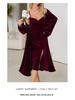Fiyun Elegant Velvet Nightgown with Sexy Slit and Backless Design - European & American Style Home Set 651