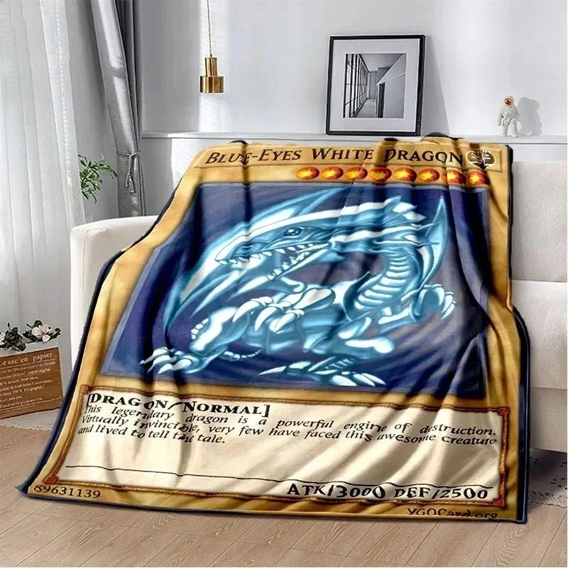 Anime Yu Gi Oh Card Throw Blanket Blue Eyes White Dragon Anime Cartoon Soft Plush Blankets Bedroom Office Bedspread Home Decor