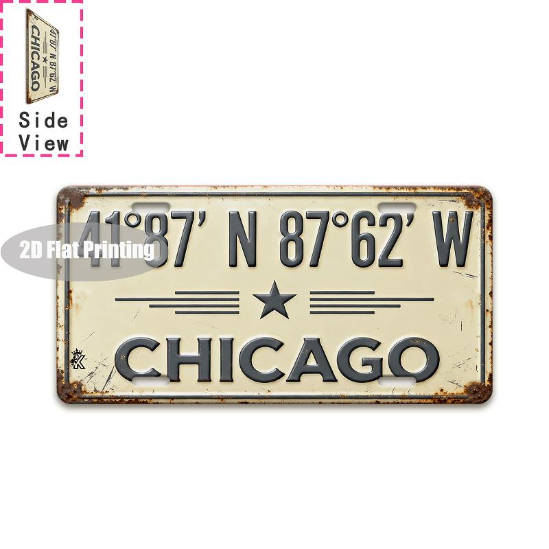 Vintage Distressed City Coordinate Year Slogan License Plate Metal Tin Sign Retro Wall Decor For Bar Cafe Home Garden