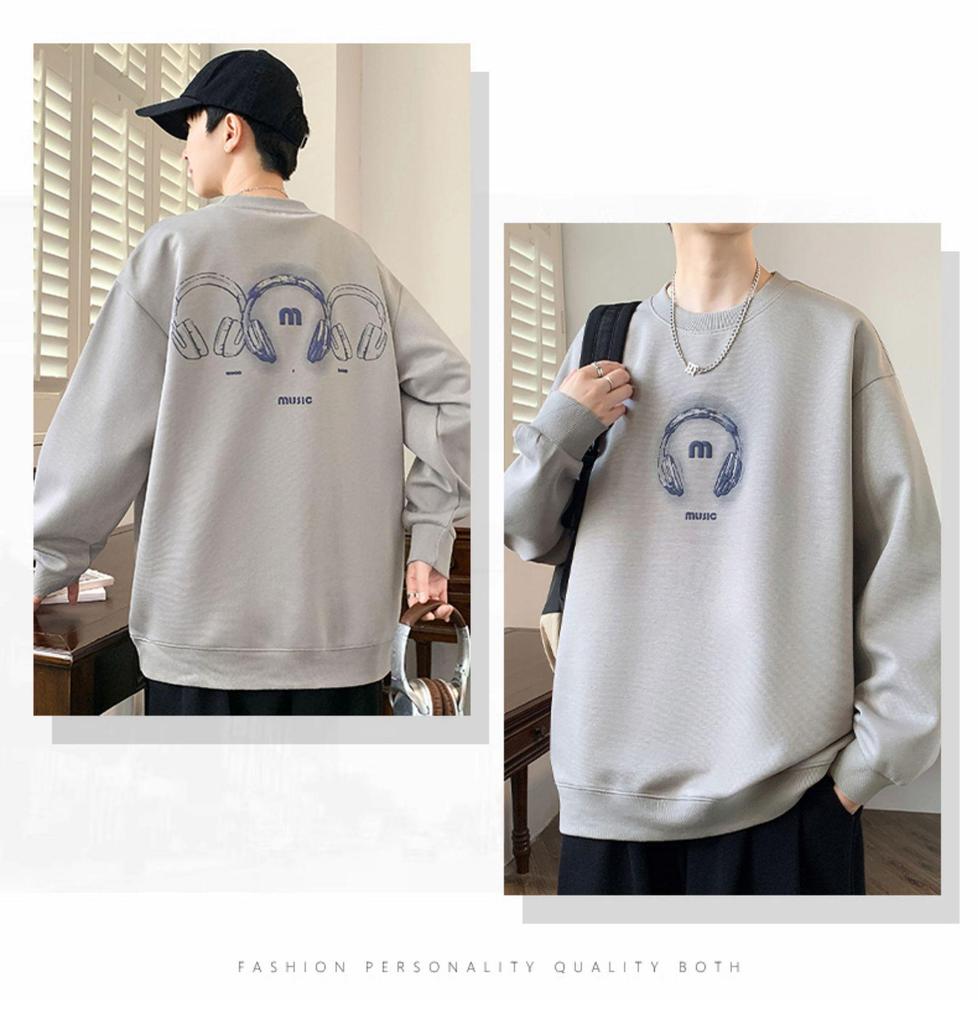 Men's Round Neck Hoodie, New Style: Spring, Autumn & Winter, Plus Velvet, Long Sleeve, Youth & Big Kids Trendy T-shirt